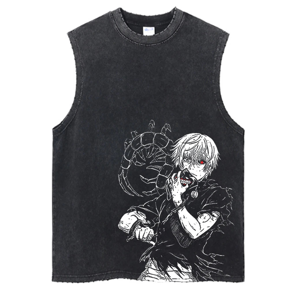 Camiseta de hip hop con estampado de anime para hombre, ropa de calle de manga corta, camiseta gráfica japonesa vintage, camisetas lavadas holgadas informales de estilo Harajuku
