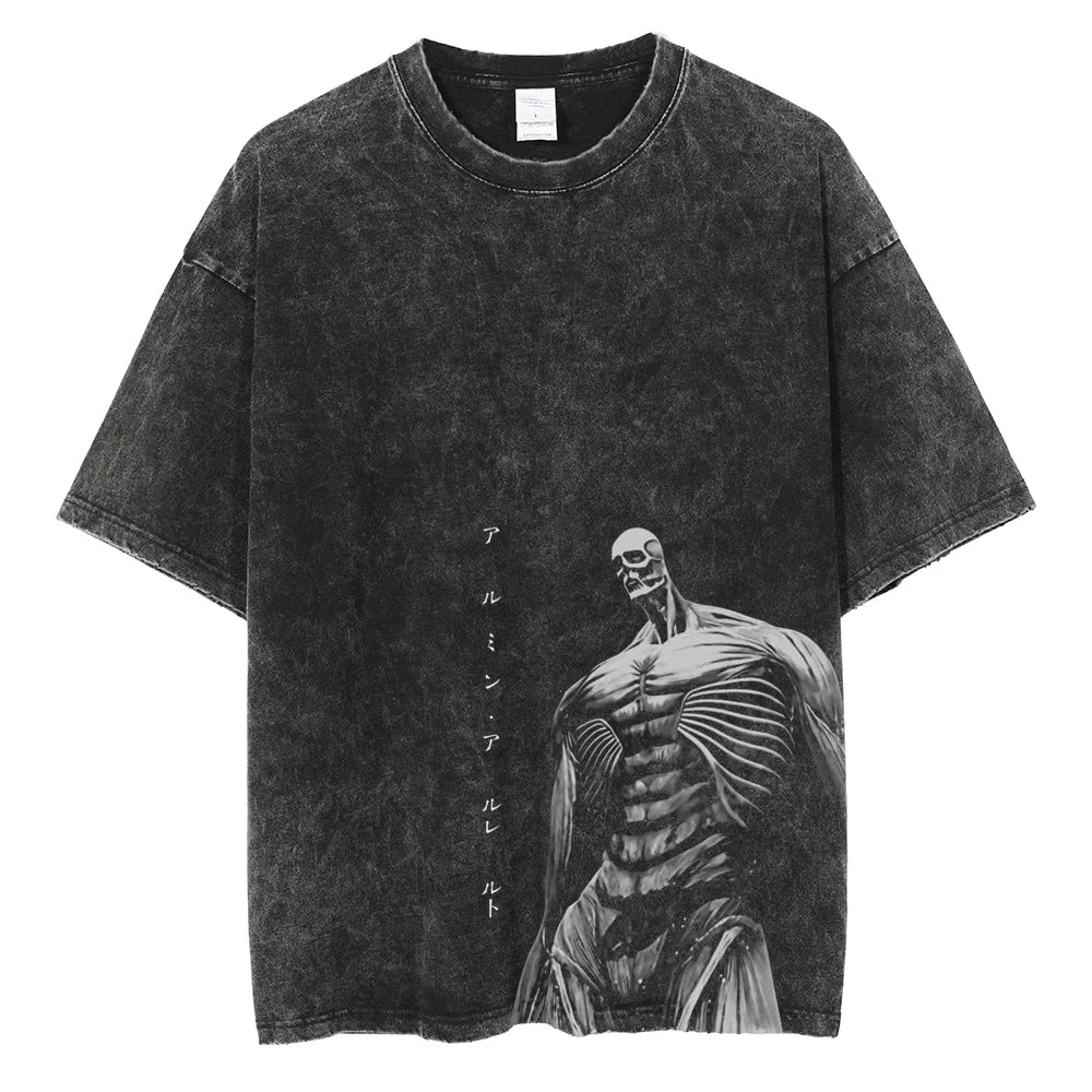 Camiseta de hip hop con estampado de anime para hombre, ropa de calle de manga corta, camiseta gráfica japonesa vintage, camisetas lavadas holgadas informales de estilo Harajuku