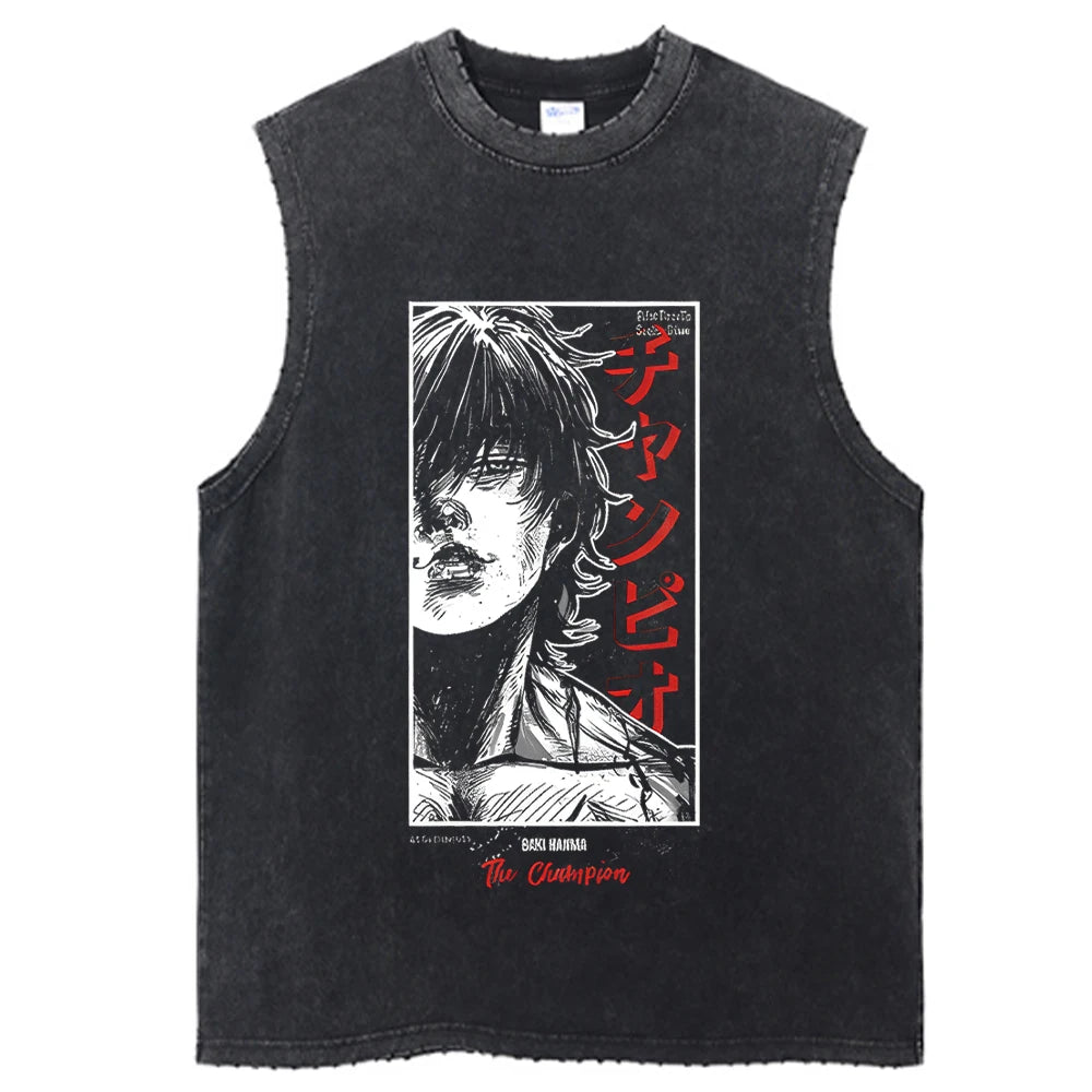 Camiseta de hip hop con estampado de anime para hombre, ropa de calle de manga corta, camiseta gráfica japonesa vintage, camisetas lavadas holgadas informales de estilo Harajuku