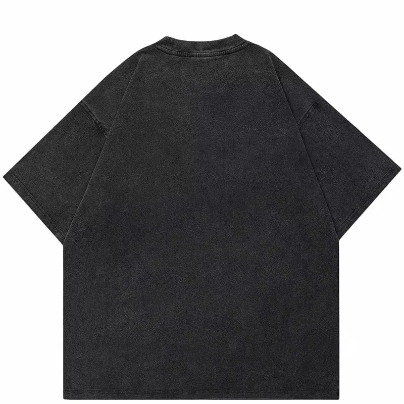 Camiseta de hombre de gran tamaño, estilo retro, lavada, negra, ropa de calle, Y2k, camisetas, dibujos animados, vintage, moda coreana, ropa de algodón con gráficos divertidos