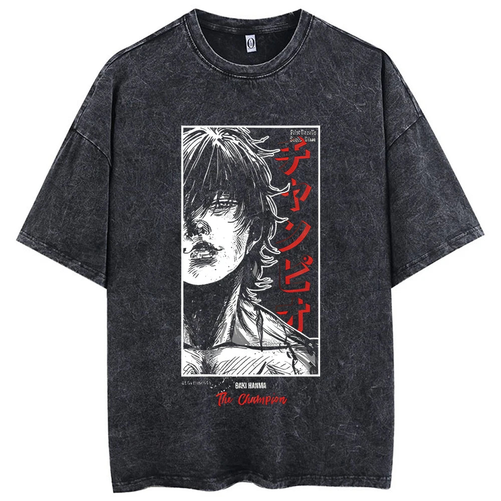 Camiseta de hip hop con estampado de anime para hombre, ropa de calle de manga corta, camiseta gráfica japonesa vintage, camisetas lavadas holgadas informales de estilo Harajuku
