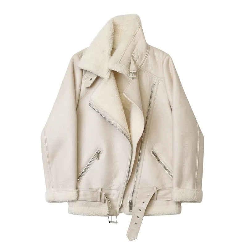 RARF La nueva chaqueta de mujer con una chaqueta de jinete de plumas de cordero extra gruesas y cálidas y extra gruesas con pelo artificial