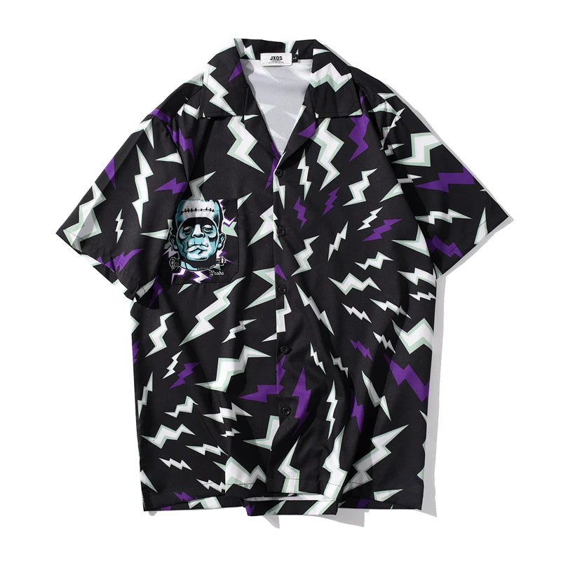 Camisas vintage con estampado completo de Dark Icon Flash para hombre, camisa de verano de material fino para vacaciones en la playa, blusa para hombre, top para hombre