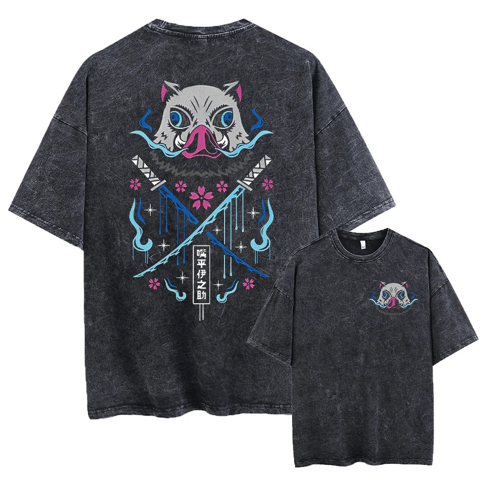 Camiseta de hip hop con estampado de anime para hombre, ropa de calle de manga corta, camiseta gráfica japonesa vintage, camisetas lavadas holgadas informales de estilo Harajuku