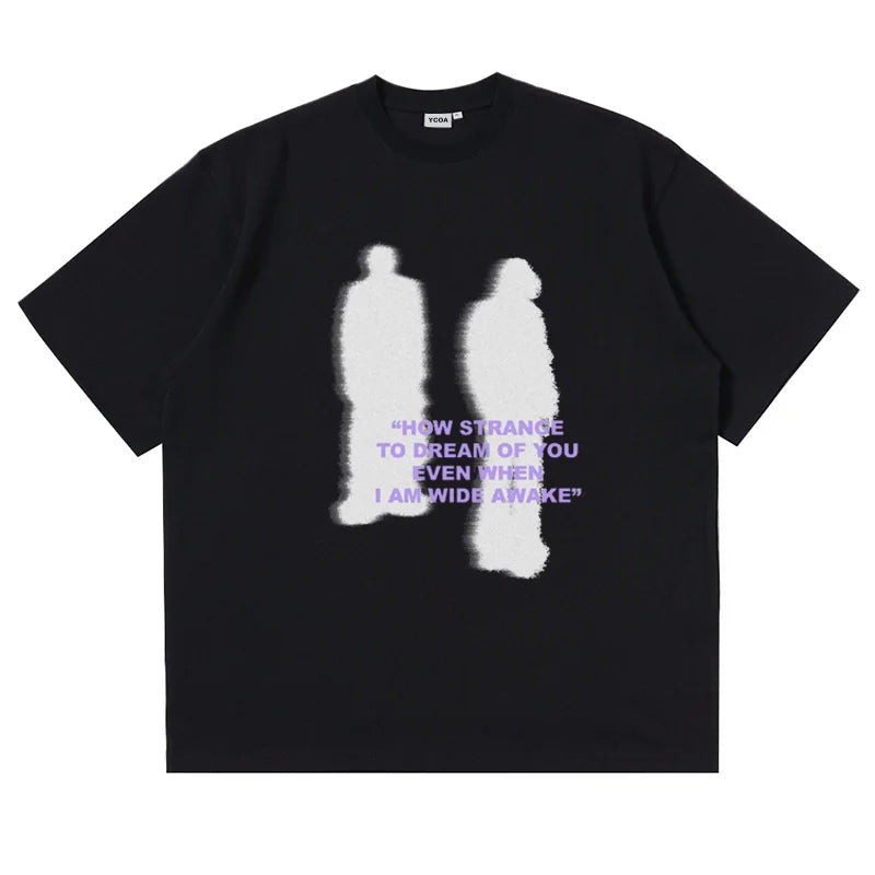 Camiseta de hombre con estampado de sombras de algodón de gran tamaño, camisetas de estilo Harajuku, ropa de calle de verano, moda coreana, camiseta vintage de manga corta, ropa Y2k