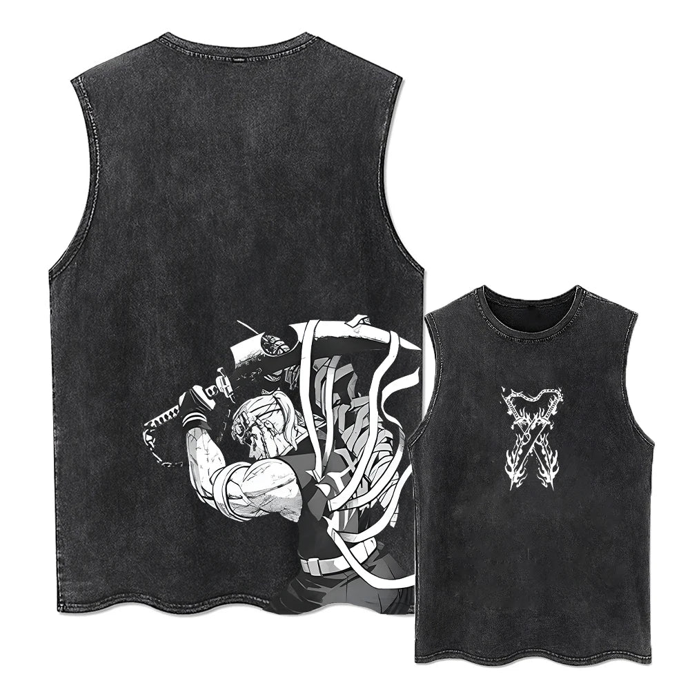 Camiseta de hip hop con estampado de anime para hombre, ropa de calle de manga corta, camiseta gráfica japonesa vintage, camisetas lavadas holgadas informales de estilo Harajuku