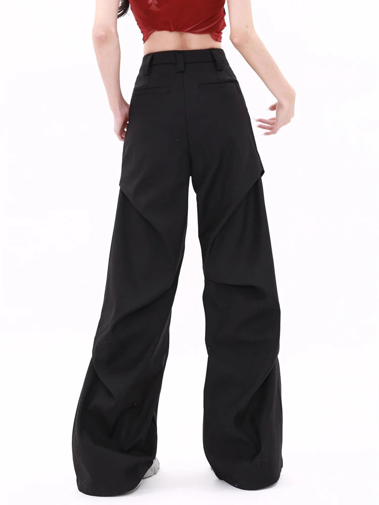 WCFCX STUDIO Pantalones de pierna ancha y cintura alta a la moda para mujer, primavera y verano, nuevos pantalones holgados de diseño de nicho, pantalones casuales, pantalones de traje rectos