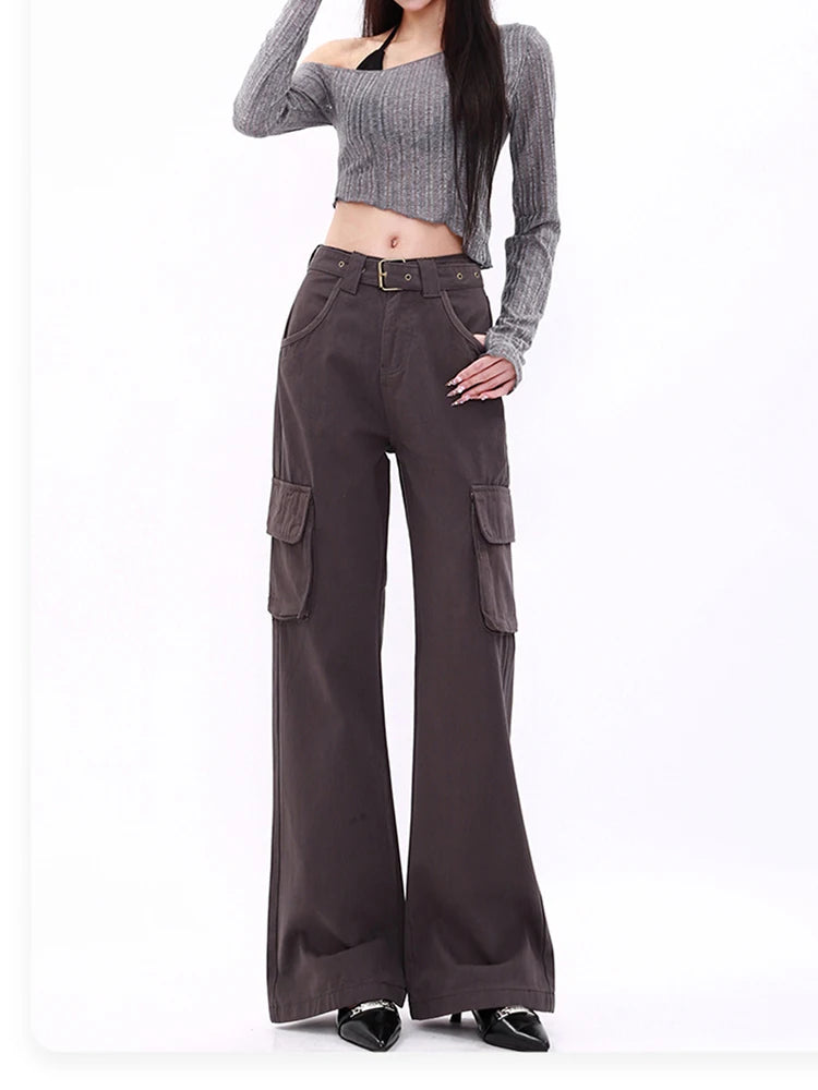 WCFCX STUDIO - Pantalones vaqueros holgados acampanados para mujer, estilo Harajuku Y2k, años 90, estilo gótico, color negro, de gran tamaño, estilo vintage