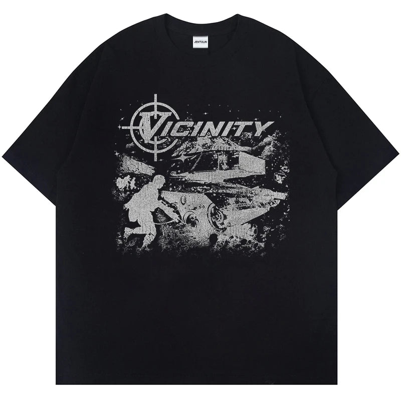 Camiseta gótica vintage de gran tamaño para hombre, camisetas de estilo hip hop harajuku, ropa estética Y2k con estampado gráfico, ropa urbana, camisetas coreanas de moda