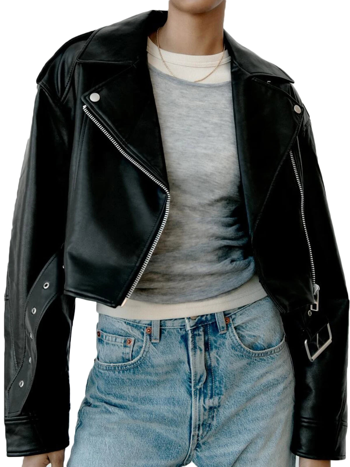 Chaqueta Fitaylor de piel sintética para mujer, chaqueta informal de piel sintética con solapa y cremallera, corta, para motociclista de calle
