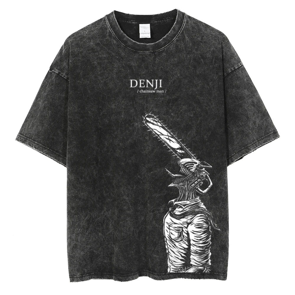 Camiseta de hip hop con estampado de anime para hombre, ropa de calle de manga corta, camiseta gráfica japonesa vintage, camisetas lavadas holgadas informales de estilo Harajuku