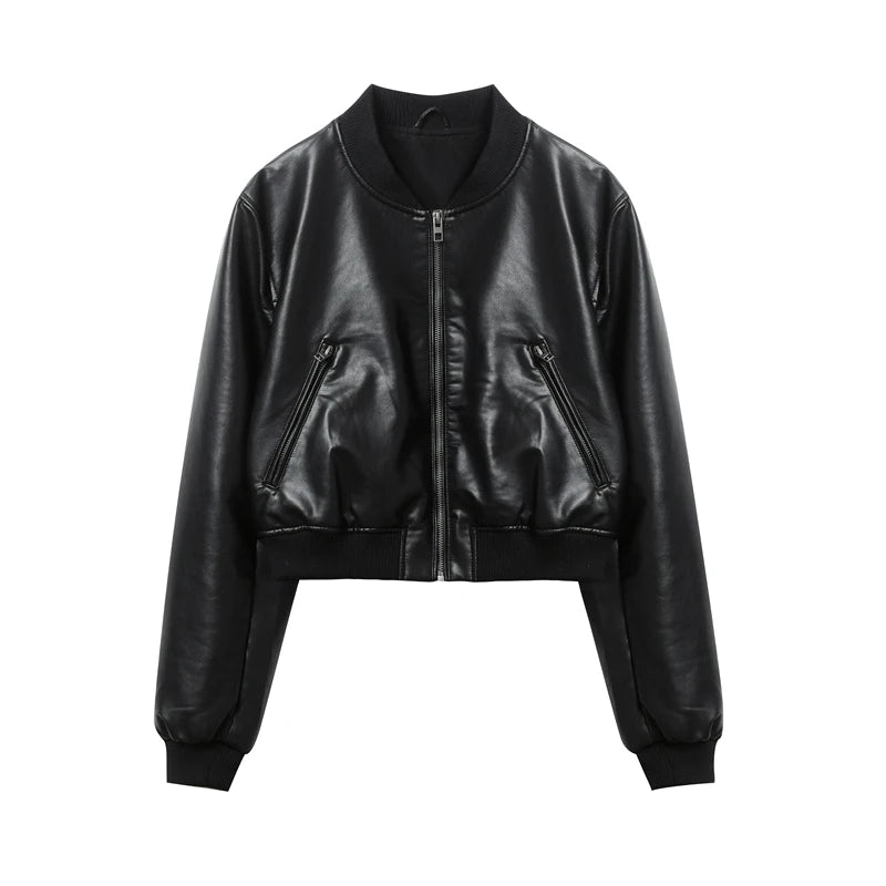 Chaqueta bomber de piel sintética vintage nueva de ZVRI para mujer 2023, abrigo estilo mujer