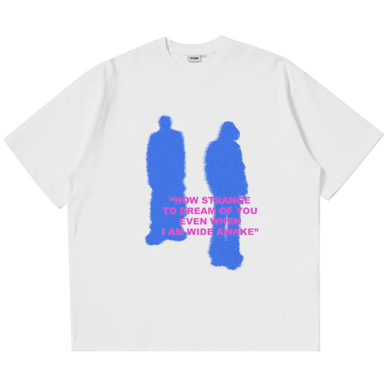 Camiseta de hombre con estampado de sombras de algodón de gran tamaño, camisetas de estilo Harajuku, ropa de calle de verano, moda coreana, camiseta vintage de manga corta, ropa Y2k
