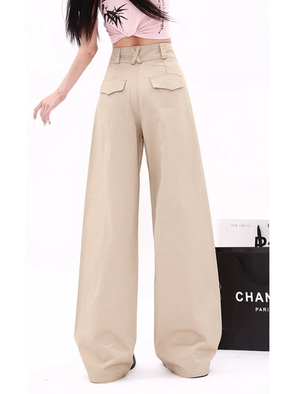WCFCX STUDIO Pantalones de pierna ancha estilo vintage americano 2024 nuevos pantalones de traje de color sólido para mujer pantalones casuales de oficina de cintura alta rectos