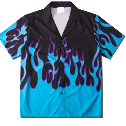 Camisas hawaianas con llamas de ícono oscuro para hombre, camisas polo de calle, camisas playeras de vacaciones para hombre