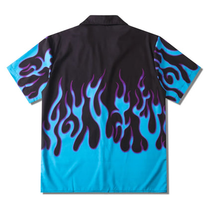 Camisas hawaianas con llamas de ícono oscuro para hombre, camisas polo de calle, camisas playeras de vacaciones para hombre